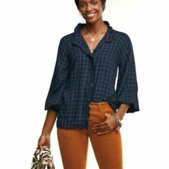 CAbi 3961 Aberdeen Shirt Blue Plaid - Picture 1 of 4